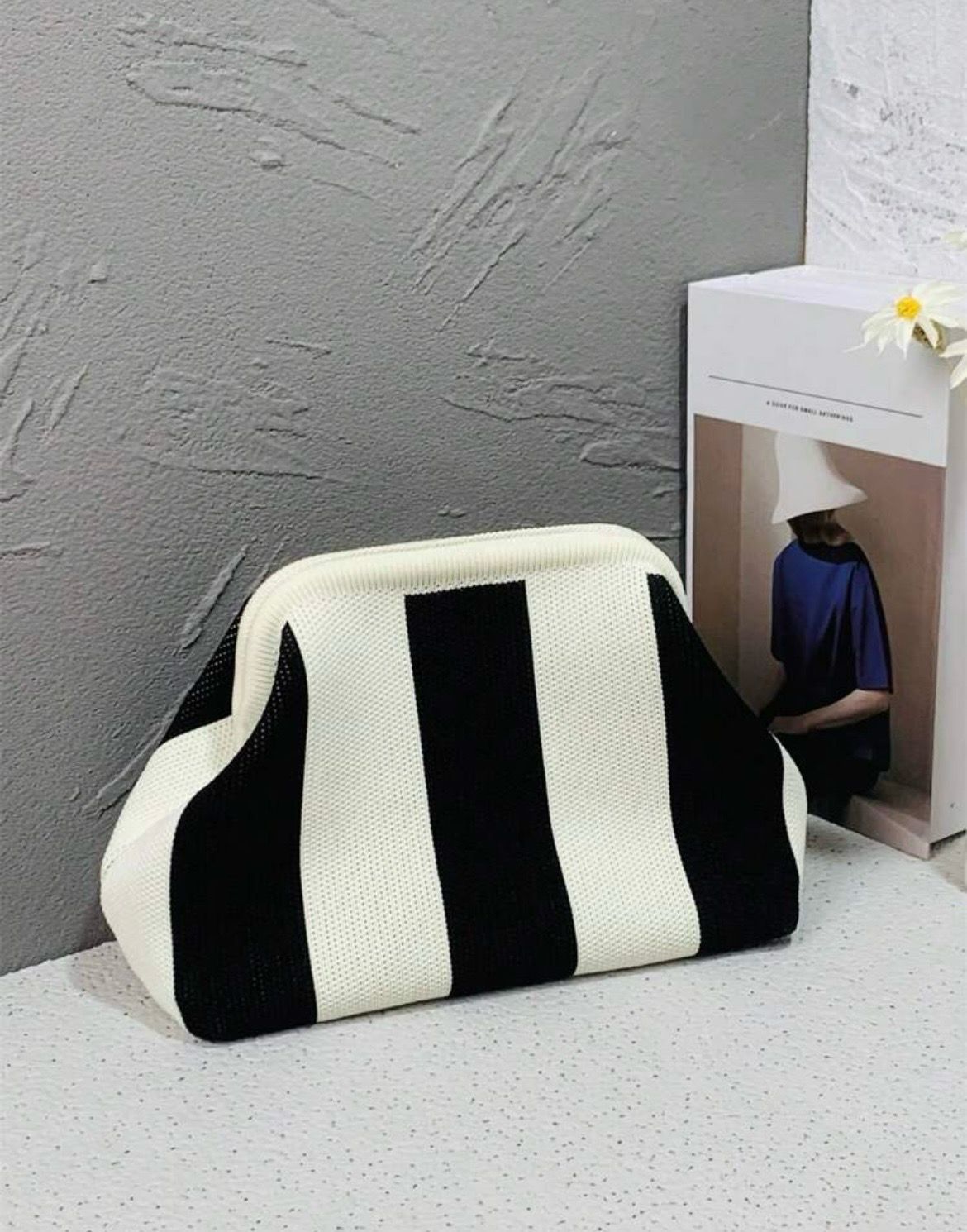 Stripped Black And White Clutch Bag