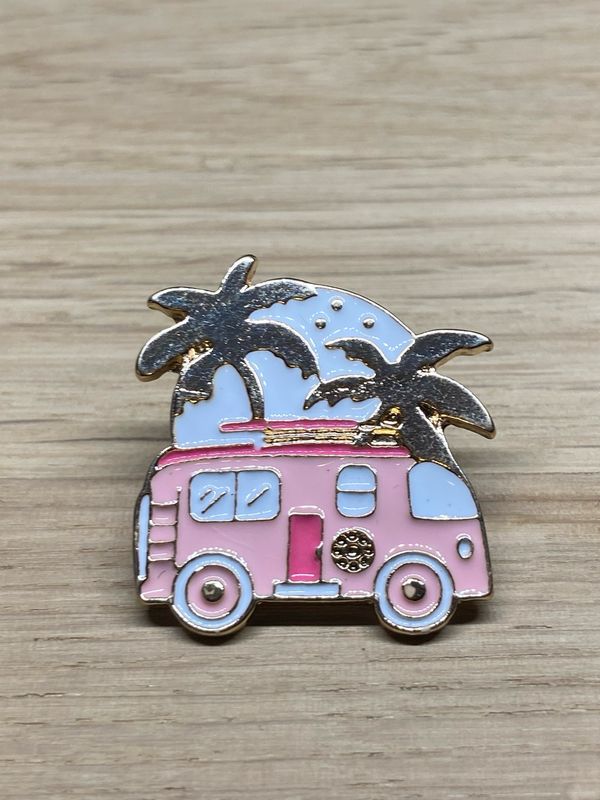 Metal Enamel Pin - Camper Van Pink