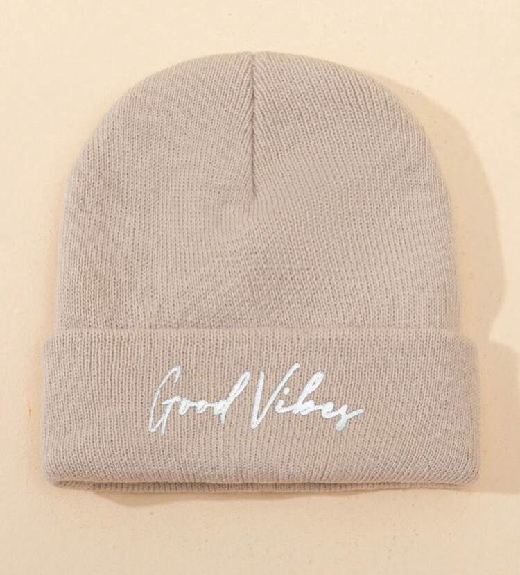 Headwear- Embroidered Good Vibes Hat. Beige.
