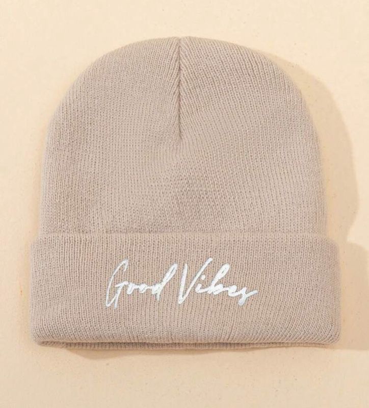 Headwear- Embroidered Good Vibes Hat. Beige.