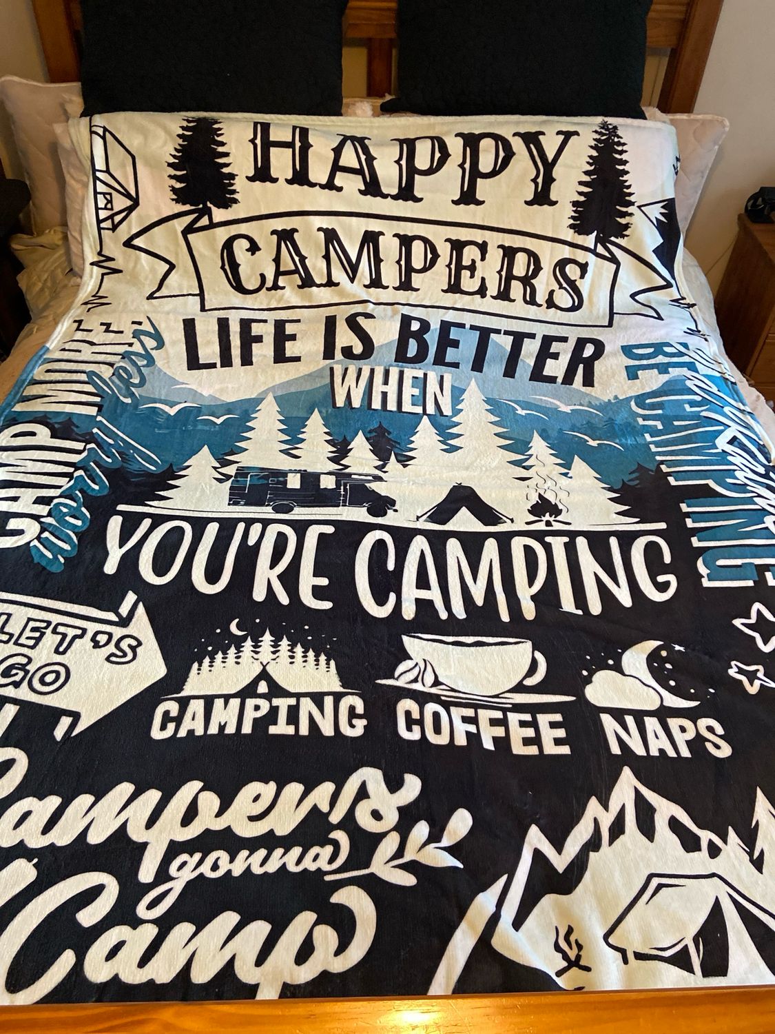 Soft Furnishings - Camping Blanket, Happy Campers, Soft Throw 150cm X 200cm