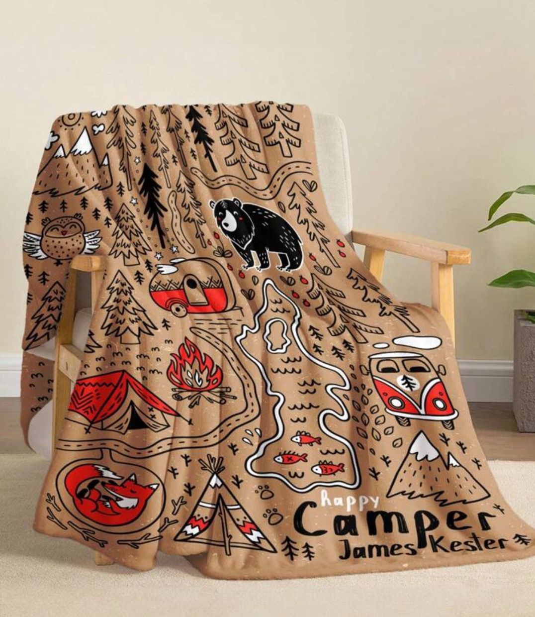 Soft Furnishings - Happy Camper Soft Throw/Blanket 70cm X 100cm