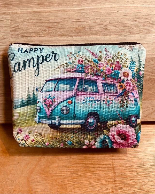 Something For The Girls - Happy Camper Linen Make Up Bag
