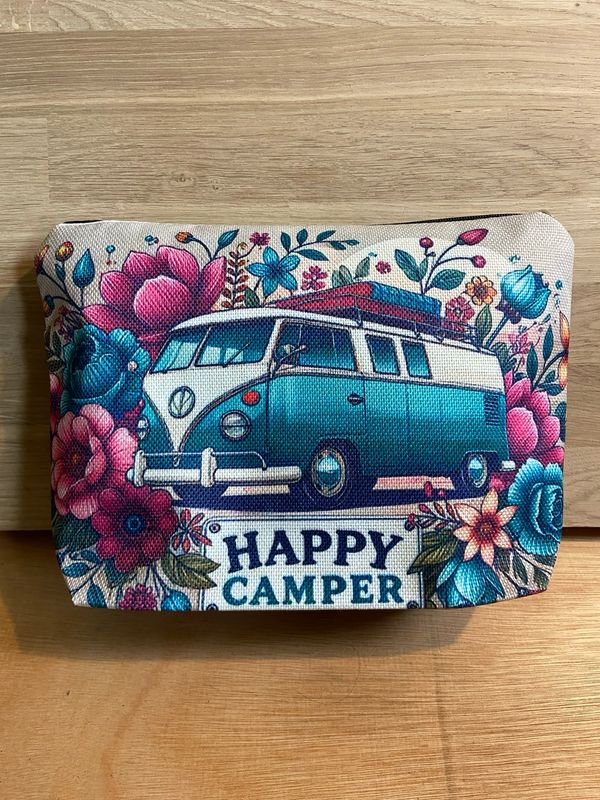 Something For The Girls - Happy Camper Linen Make Up Bag