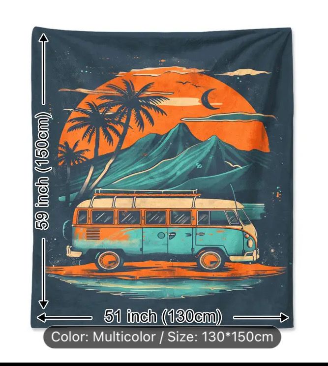 Soft Furnishings - Soft Throw/Blanket  - Vintage Campervan - 130 X 150cm