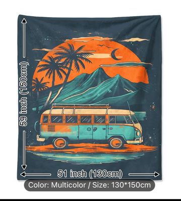 Soft Furnishings - Soft Throw/Blanket  - Vintage Campervan - 130 X 150cm