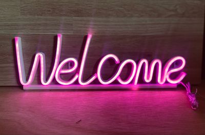 Neon Light - Bright Pink LED “Welcome”