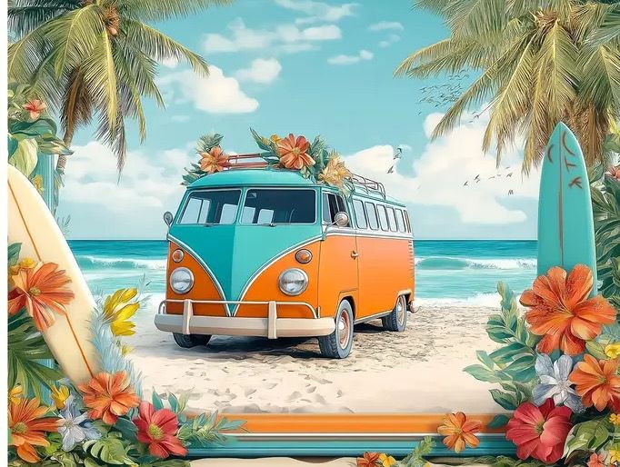 Soft Furnishings - Tropical Beach Campervan Tapestry Backdrop