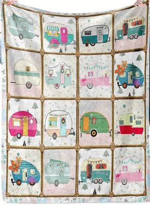 Soft Furnishings - Soft Cosy Caravan Themed Throw/blanket 150cm X 200cm Soft Furnishings - Soft Cosy Caravan Themed Throw/blanket 150cm X 200cm