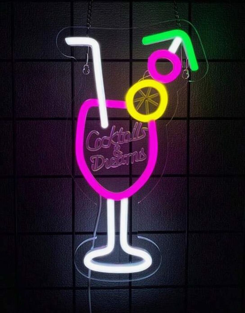 Neon Light Sign - Cocktail Glass With Straw