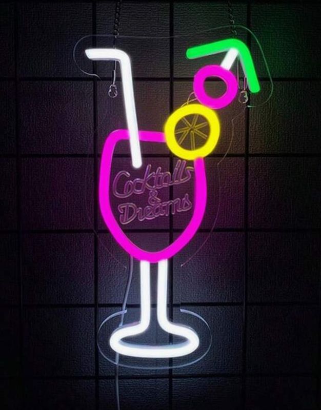 Neon Light Sign - Cocktail Glass With Straw
