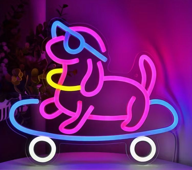 Neon LED Light Sign - Dog On A Skateboard