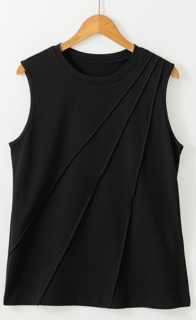 Crew Neck Pleated Tank Top JA