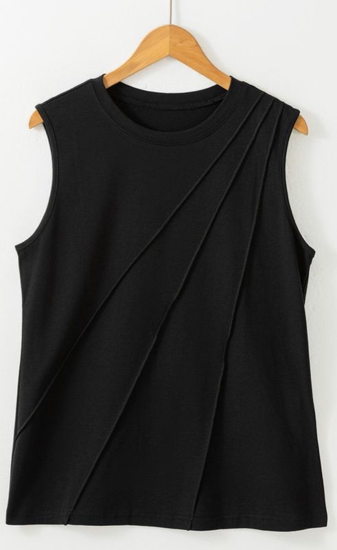 Crew Neck Pleated Tank Top JA