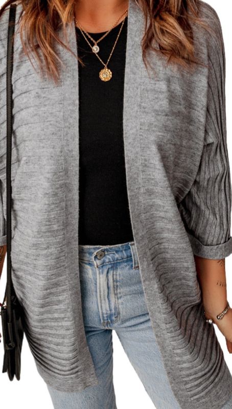 Grey Textured Ribbed Cardigan JA