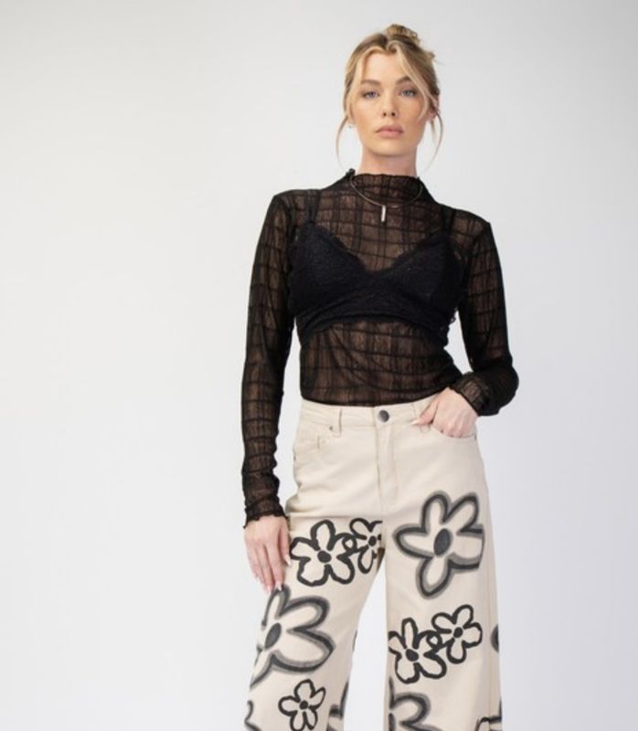 Checkered mesh long sleeve
