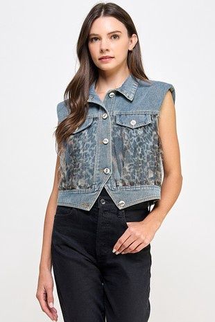 cheetah denim vest