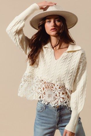 Lace crop sweater
