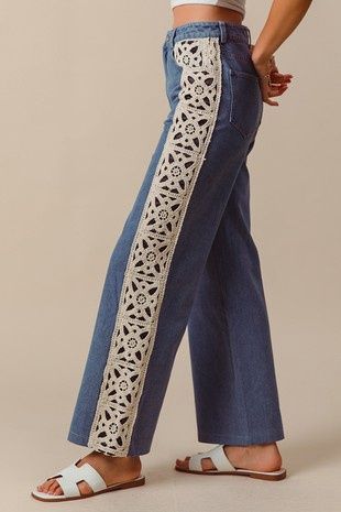Lace seam denim