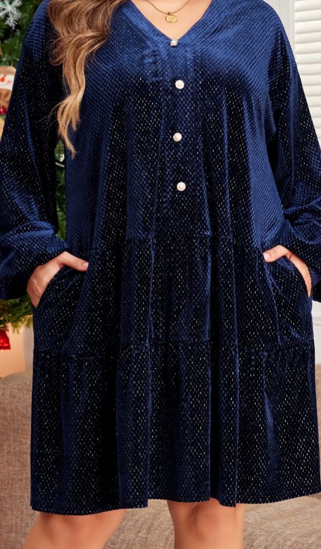 Velvet Textured Button Tiered Dress