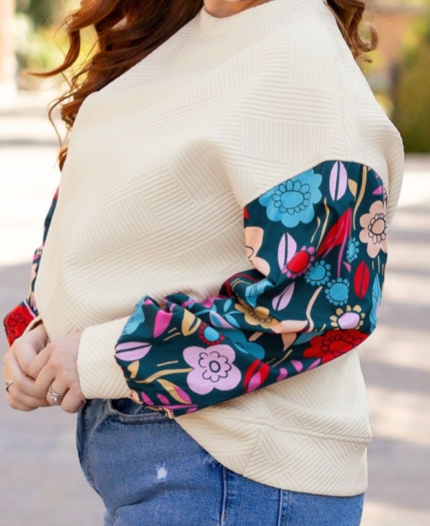 Textured Floral Sleeve Sweatshirt JA