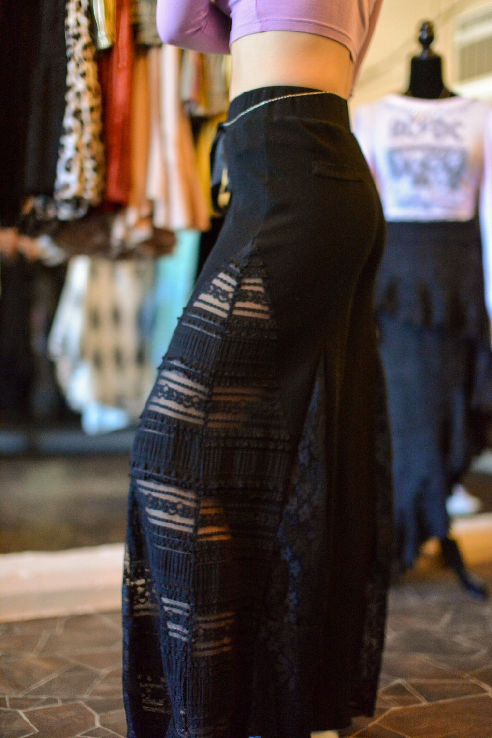 Black flare pant with lace detail