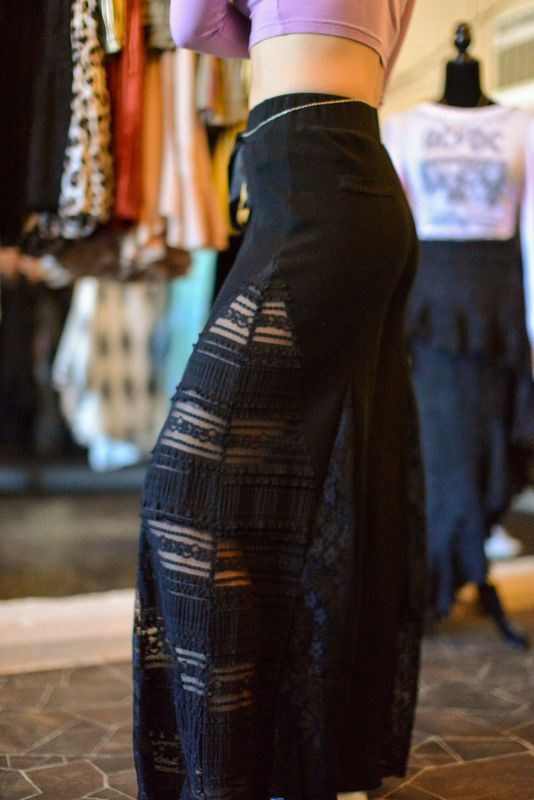 Black flare pant with lace detail