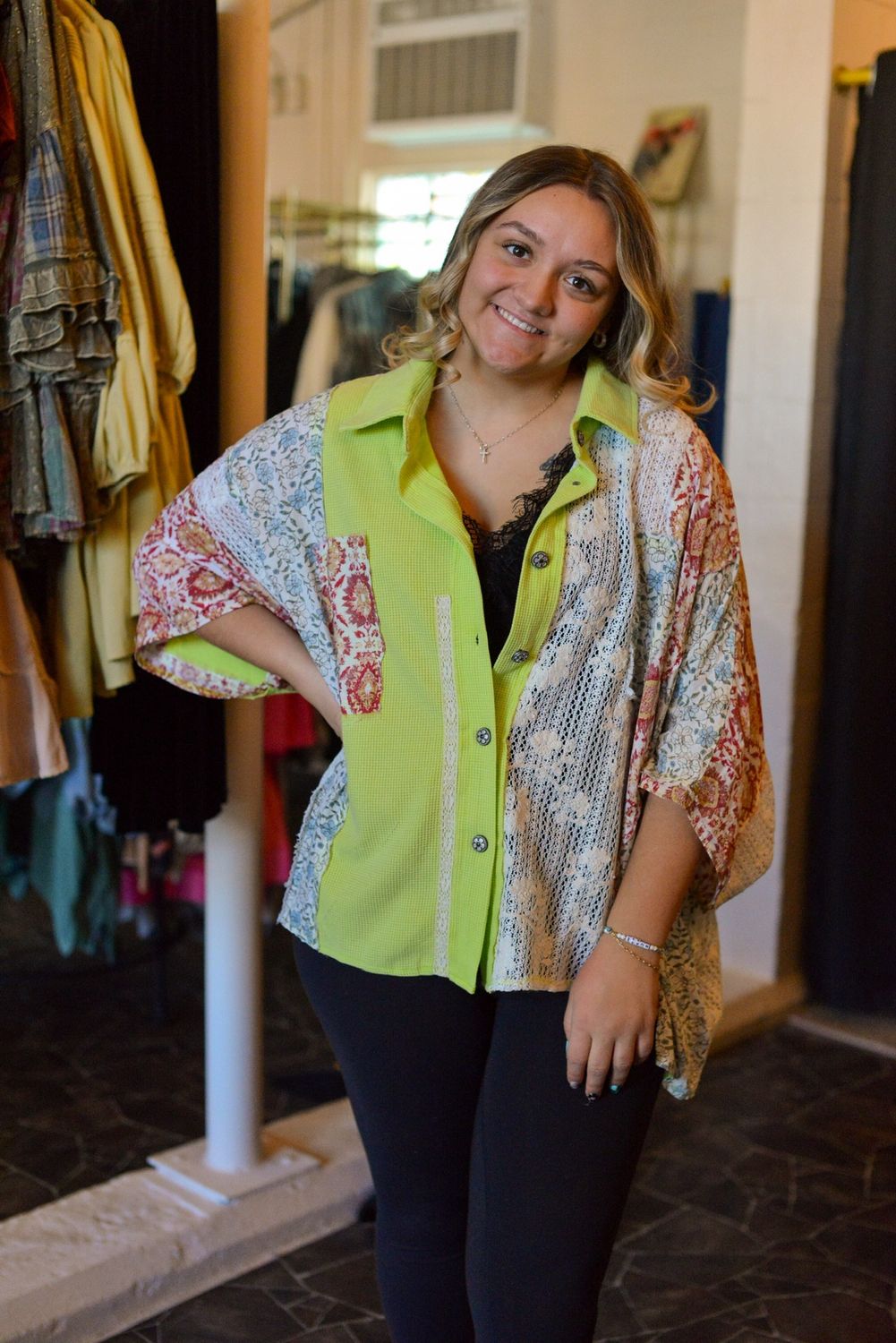 Neon patch button up