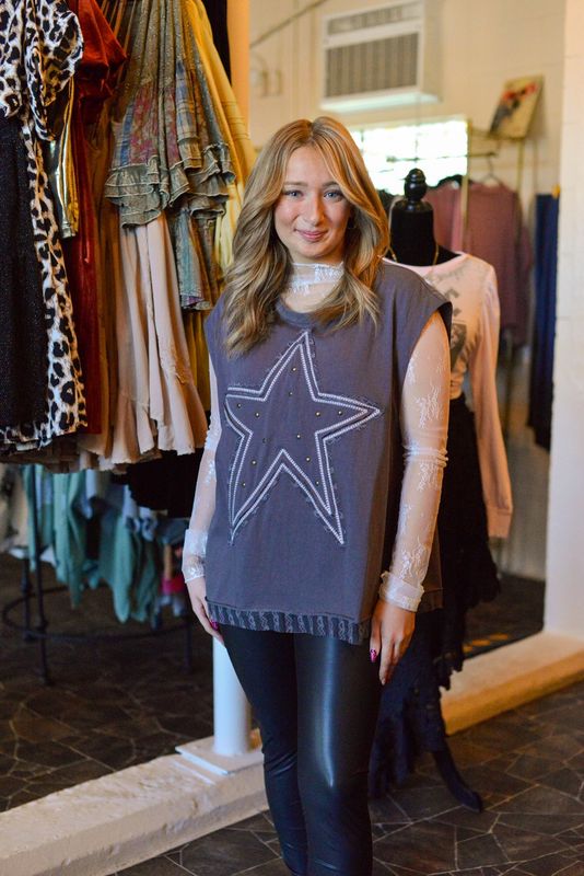 Charcoal star sleeveless top