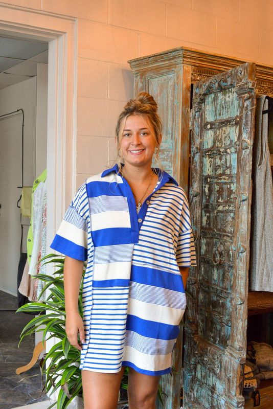 Blue multi shirt dress