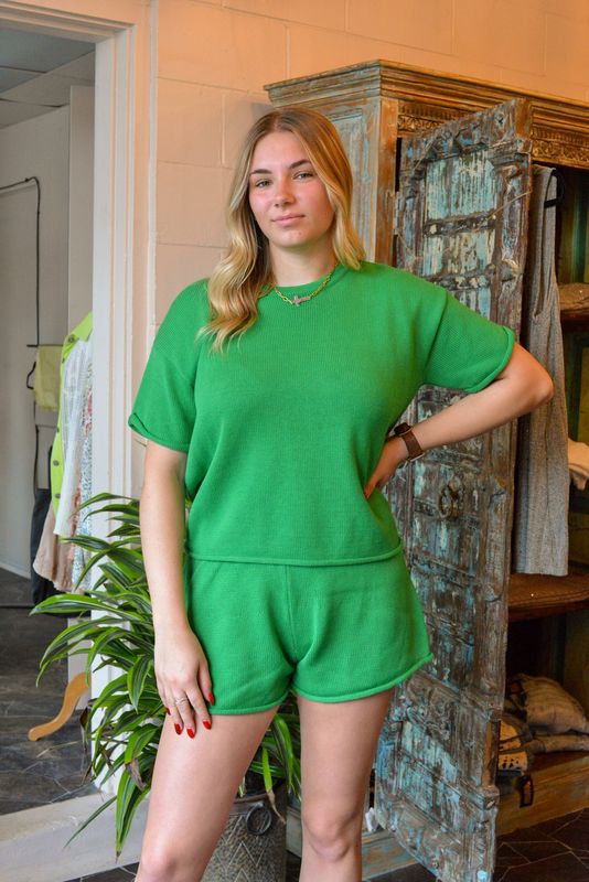 Green top and short set