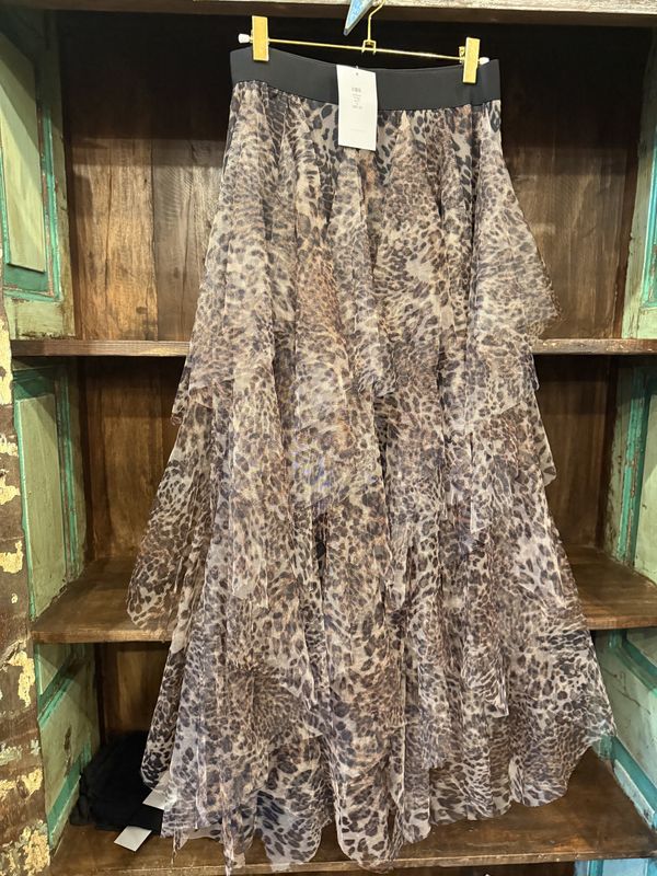 leopard fringe skirt