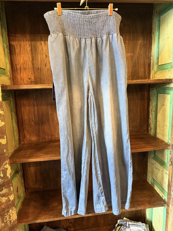 Smocked Waist Wide Leg Jeans JA