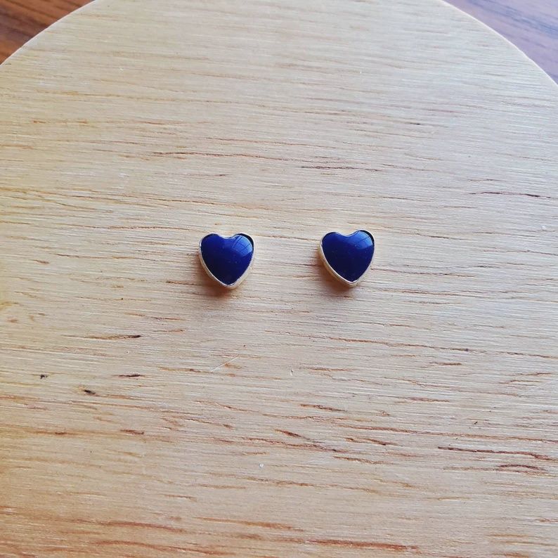 6mm Lapis Heart Stud Earrings