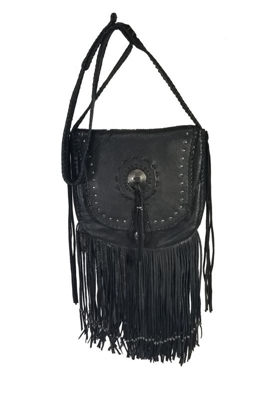 Concho Fringe Bag - Black
