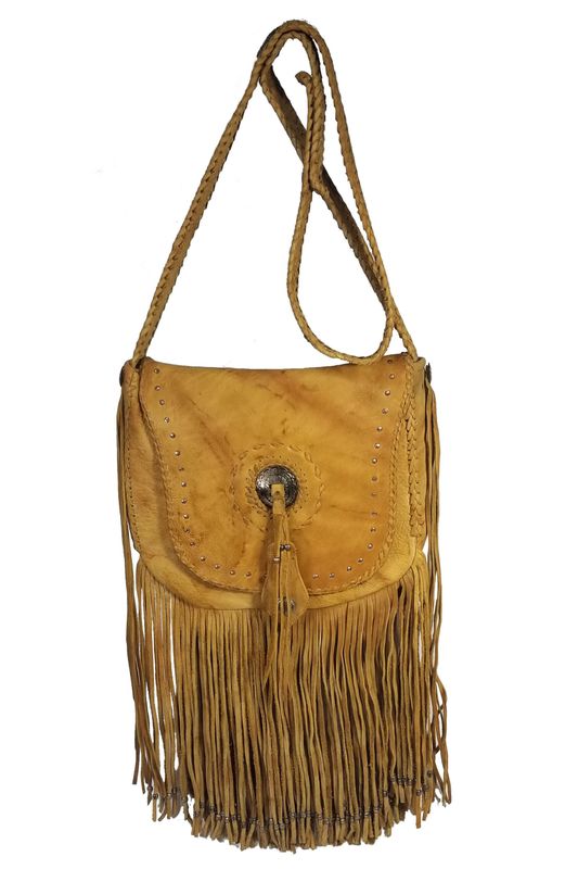 Concho Fringe Bag - Beige