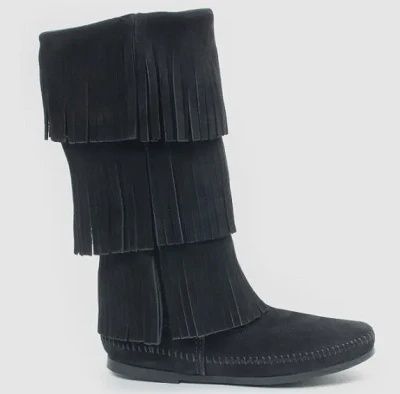 1639 Blk 3-Layer Fringe Boot