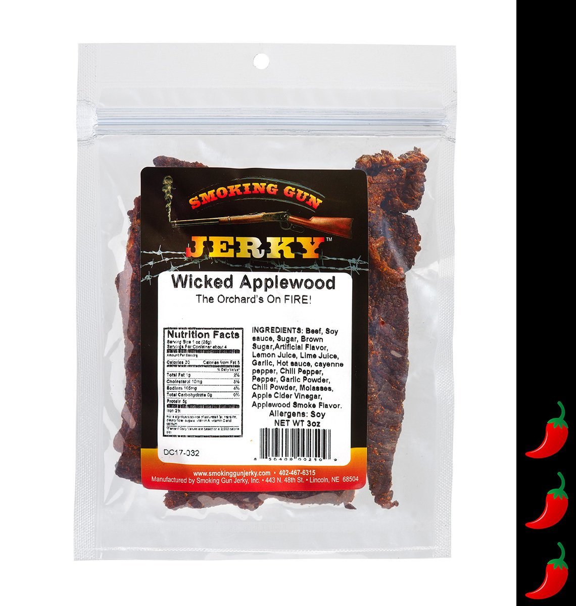 Wicked Applewood Beef  Jerky, 2.75 oz. Pkg.
