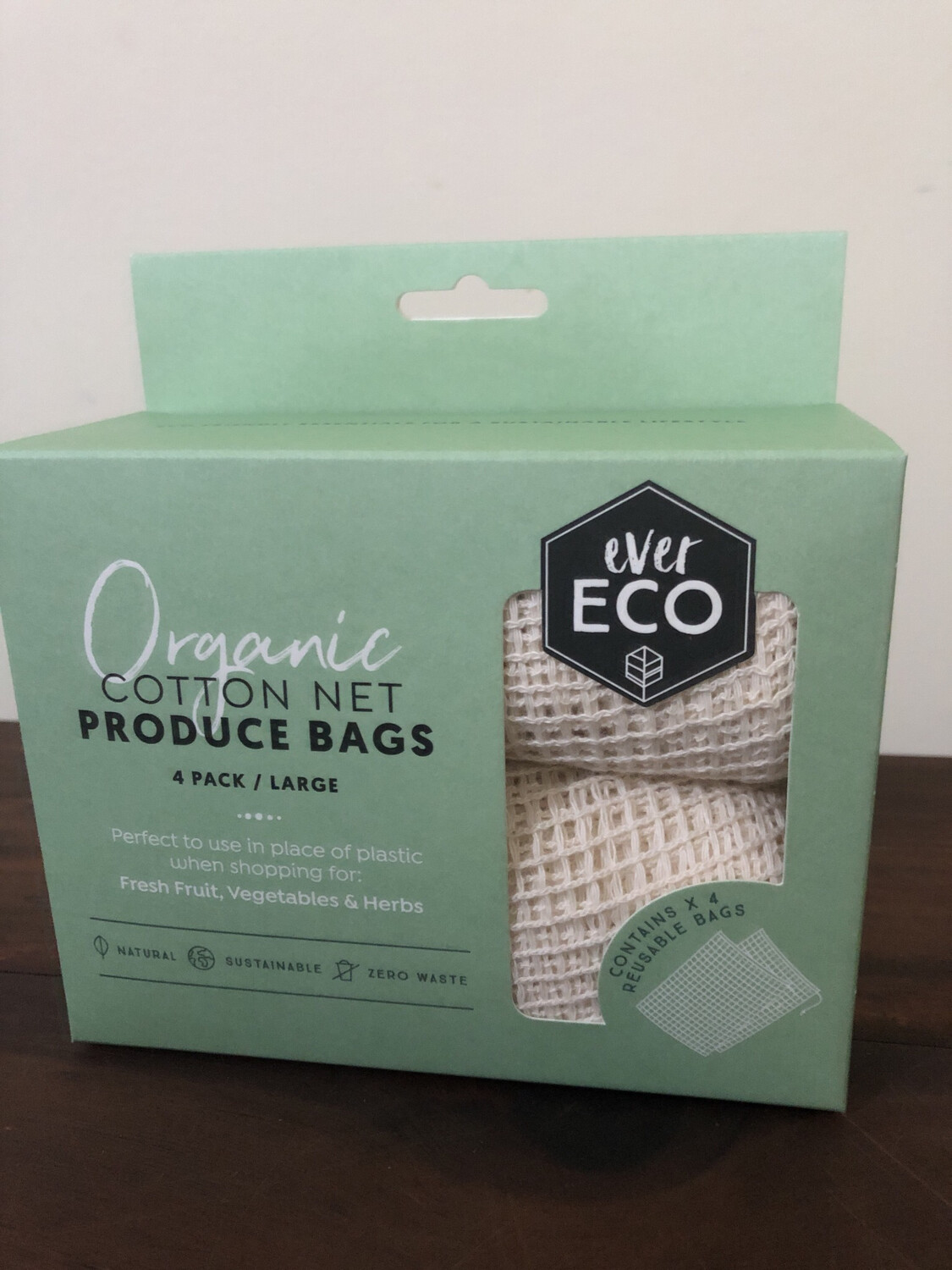 Organic Cotton Net Produce Bags 4pk/large