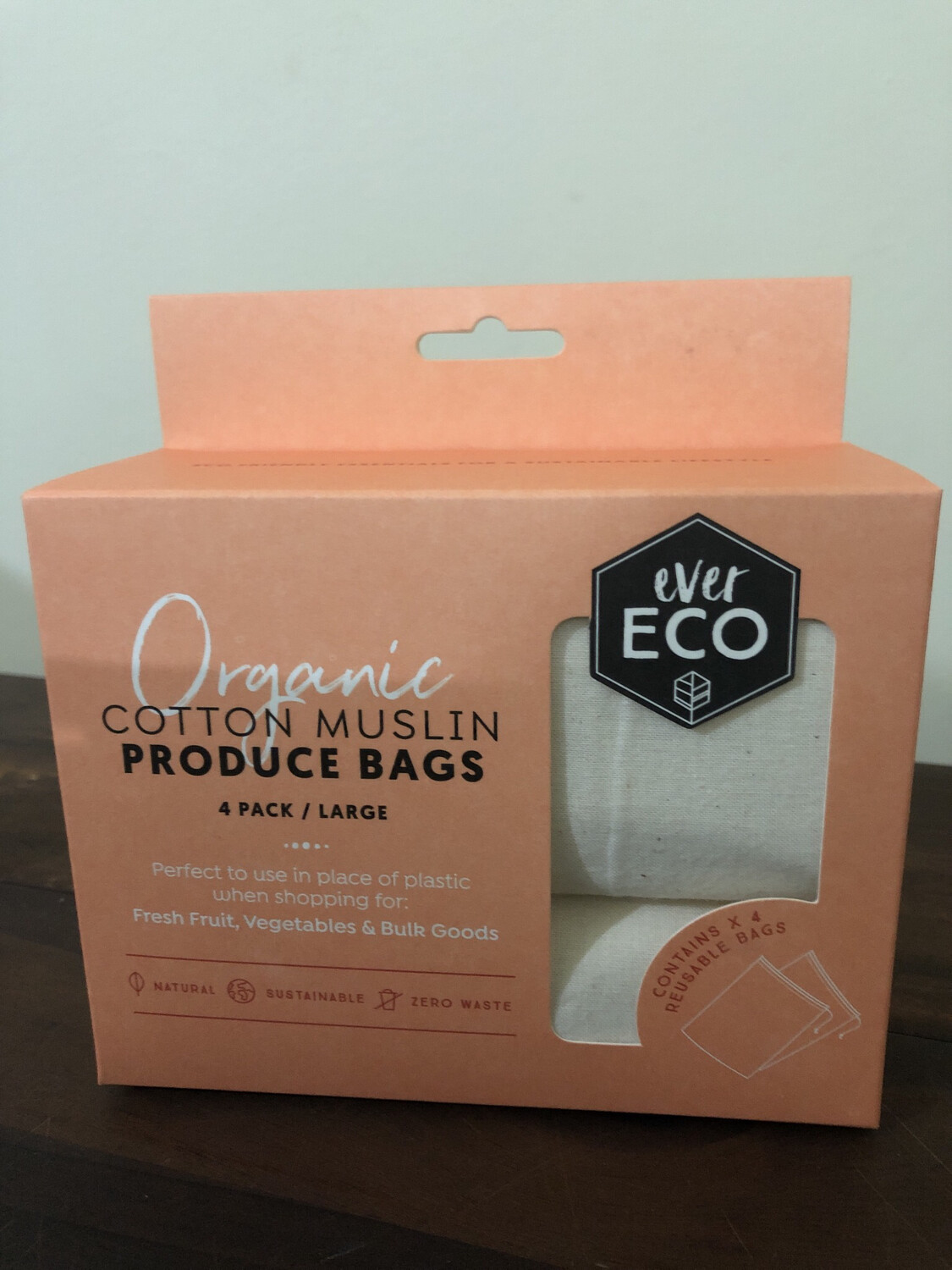 Organic Cotton Muslin Produce Bags 4pk/large