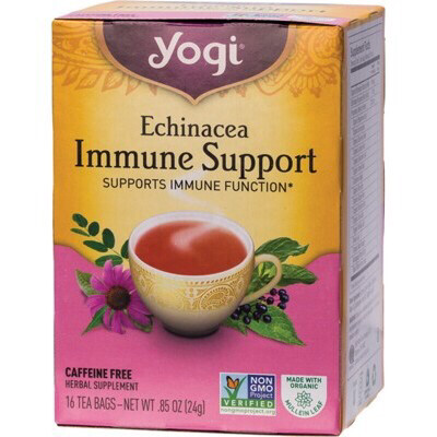 YOGI TEA
Herbal Tea Bags
Echinacea Immune Support 16 Certified Organic
Gluten Free
Dairy Free
Vegetarian
Vegan Friendly