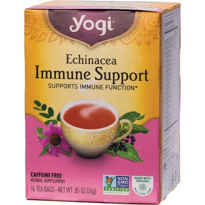 YOGI TEA
Herbal Tea Bags 
Echinacea Immune Support 16 Certified Organic
Gluten Free
Dairy Free
Vegetarian
Vegan Friendly