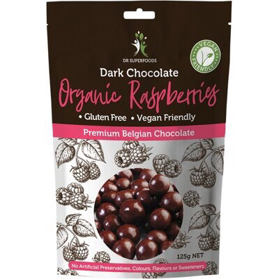 DR SUPERFOODS Raspberries  Organic - Dark Chocolate 125g