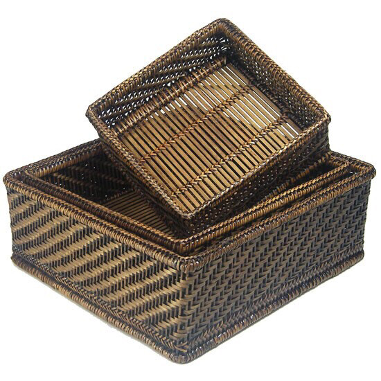 Set of 3 Hlaing Square Baskets Antique Brown