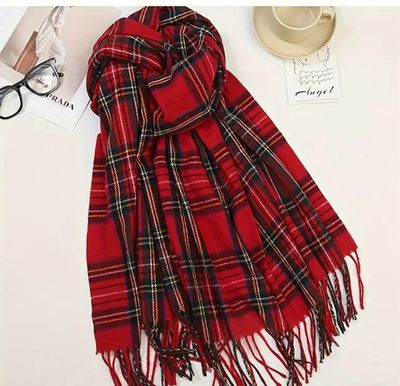 New Simpson Ladies' Elegant Red Checkered Scarf - Comfortable and Warm Winter Shawl, Retro Style, Perfect Birthday Gift, Christmas Gift
