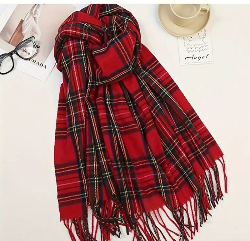 New Simpson Ladies' Elegant Red Checkered Scarf - Comfortable and Warm Winter Shawl, Retro Style, Perfect Birthday Gift, Christmas Gift