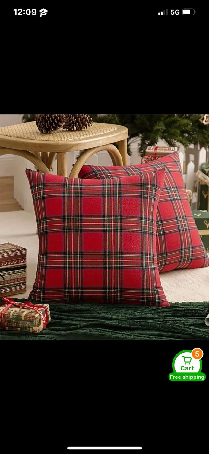 New Simpson 2pcs Vintage Cushion Christmas Plaid Throw Pillow Covers, Red & Green, Zip Closure - Perfect for Farmhouse Holiday Decor (Pillow Inserts Not Included)