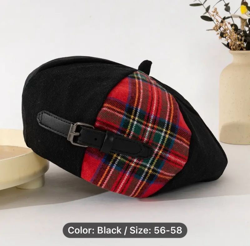 New Simpson 2 Colours Women's Fashionable Autumn Winter Red Plaid and Patchwork Beret Hat, Lightweight Polyester Crafted, Non-Stretch, Adjustable Drawstring New Simpson 2 Colours Women's Fashionable Autumn Winter Red Plaid and Patchwork Beret Hat, Lightweight Polyester Crafted, Non-Stretch, Adjustable Drawstring