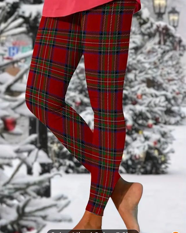 New Simpson Women'S Plaid Print Tights, Sexy Geometric Pattern, Polyester Blend, All-Season, Tight Fit, Knit Fabric, Adult Size