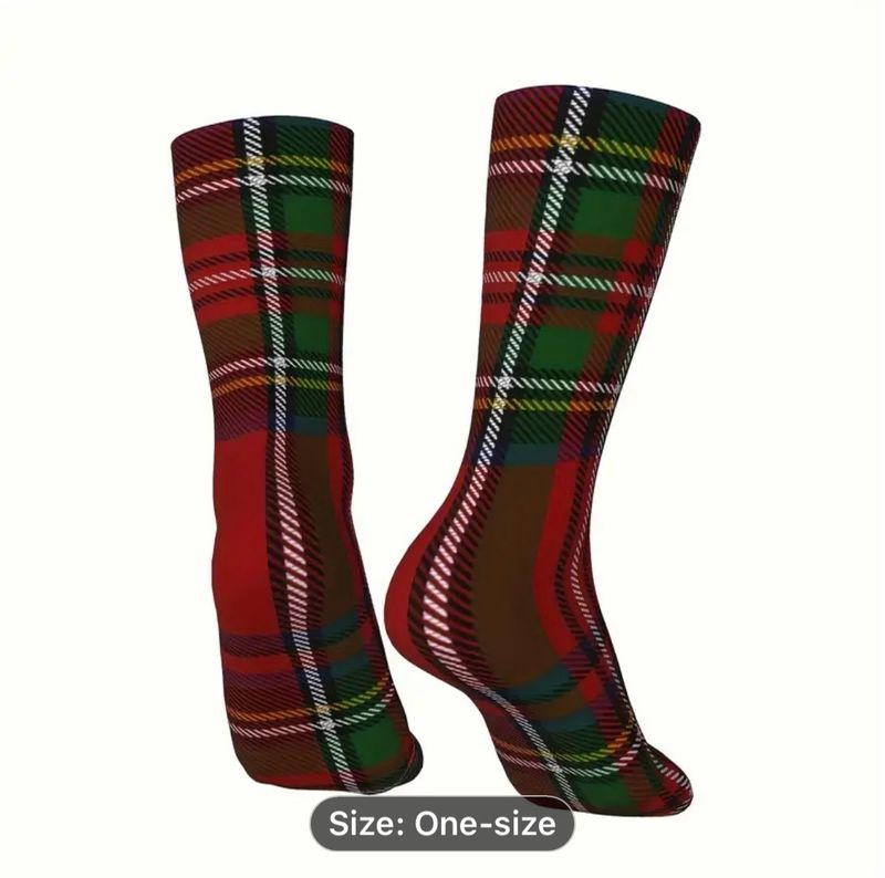 Unisex Harajuku Style New Simpson Vintage Plaid Pattern Crew Socks, Trendy Graffiti Men Women Socks, Crazy Funny Socks For Gifts